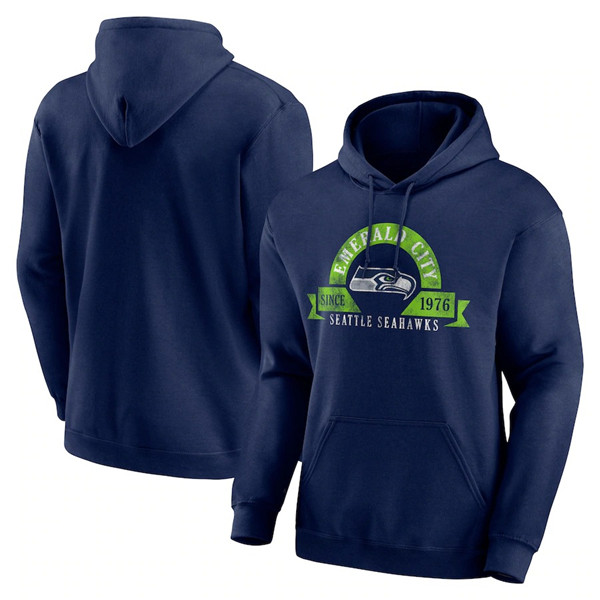 Men's Seattle Seahawks Navy Pullover Hoodie - Click Image to Close